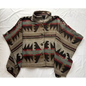 Thread & Supply Womens Multicolor Southwestern Aztec Poncho Shawl XS/S